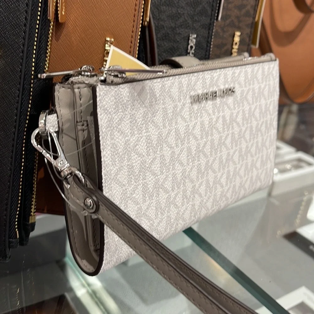 MICHAEL KORS LARGE DOUBLE ZIP WRISTLET PHONEHOLDER WALLET CLUTCH BRIGHT WHITE
